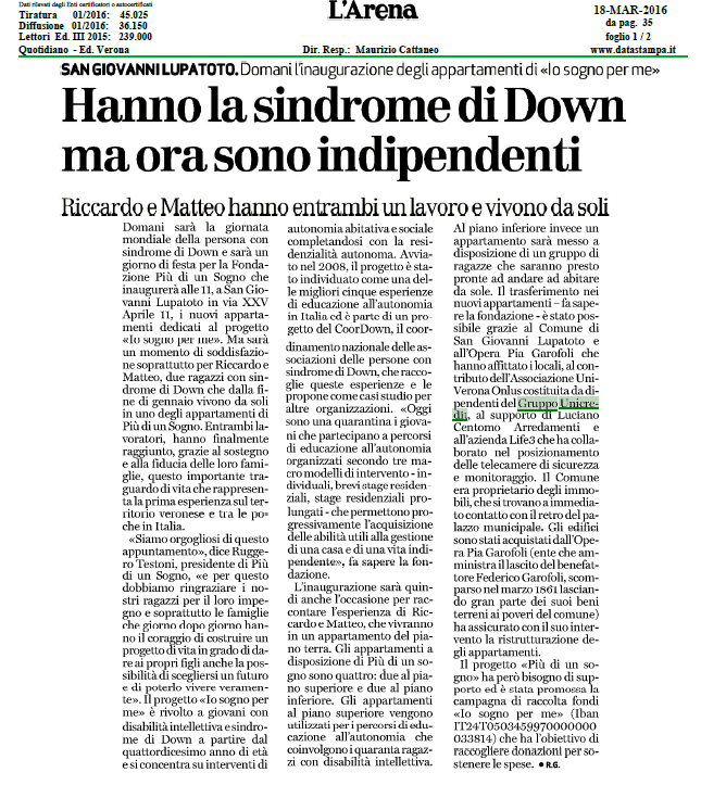Articolo Arena 18 marzo 2016
