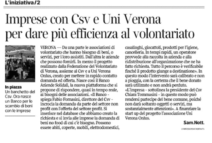 Articolo Corriere di Verona del 27 novembre 2013